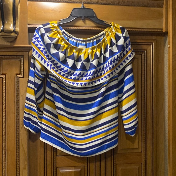 Chico’s Off-The-Shoulder Top Graphic Stripe Top Size X-Small - Picture 2 of 9